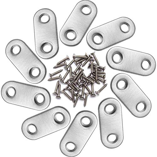 10 Pieces Straight Flat Corner Brace 37 by 16 mm Stainless Steel Joining Plate Connector Support Shelf Bracket 2 Install Holes with 24 Pieces Screws