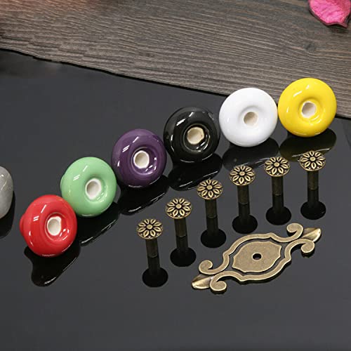 HUAMULAN 10 Pack Ceramic Knobs Leopard Dresser Cabinet Pulls with Backplate - color: A7-BaoLan-10PACK