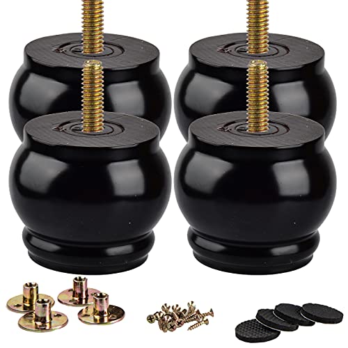 La Vane 3 inch Solid Wood Bun Feet for Furniture Set of 4 – Black