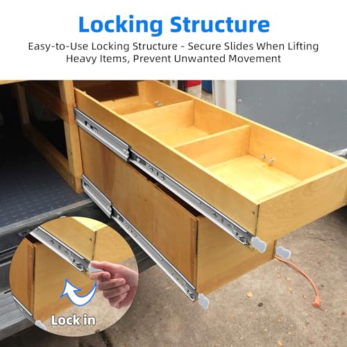 YENUO 304 Stainless Steel Locking Heavy Duty Drawer Slides 12–40 Inch 250LB - size: 14 Inch, style: 304 Stainless With Lock-W:53mm
