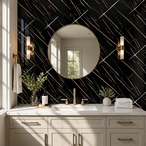 Black Gold Marble Peel and Stick Wallpaper, 47.2 x 394 in - color: Black Gold Marble, size: 47.2" x 394"