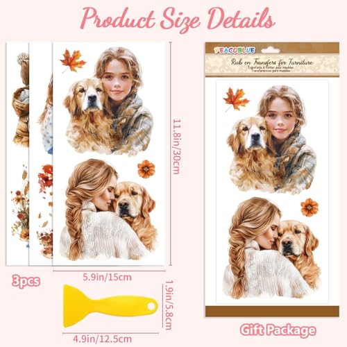 Peacoblue People and Dogs Rub On Transfers for Furniture Craft 6"x12" - style: People and Dogs