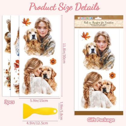 Peacoblue People and Dogs Rub On Transfers for Furniture Craft 6"x12" - style: People and Dogs