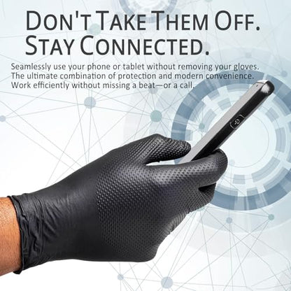 PROMEDIX P Heavy Duty Nitrile Gloves with Diamond Texture 8 Mil Latex Free Powder Free Industrial Disposable Glove - color: Black, size: Medium
