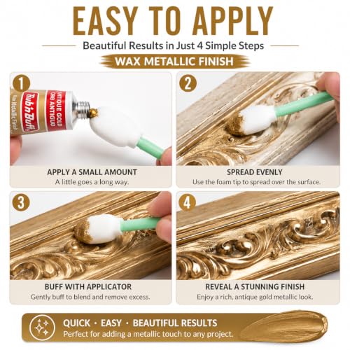 Rub n Buff Wax Metallic Antique Gold, Rub and Buff Finish, 0.5-Fluid Ounce, Pixiss Blending and Application Tools for Applying Metallic Wax Paint - color: Antique Gold