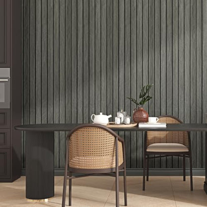Black Grey PVC Acoustic Slat Wall Panel Peel and Stick for Walls - color: Black, size: 12×120"
