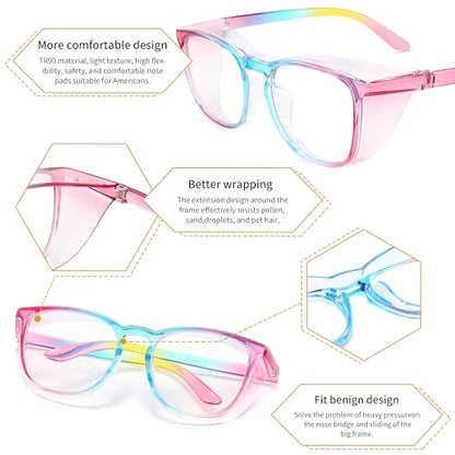 Alsenor Safety Glasses Anti Fog Goggles Protective Eyewear Blue Light Blocking Anti Dust UV Protection Glasses For Men Women (2 Pack (Rainbow + Newleopard)) - color: 2 Pack (Rainbow + Newleopard)