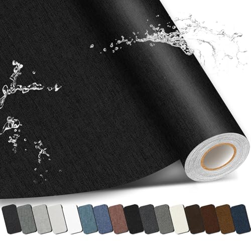 Fabric Repair Patch, Self Adhesive Couch Tape for Cloth Furniture - color: Linen Black, size: 17X79 Inch
