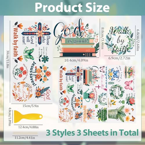 WANDIC 3 Sheets UV DTF Rub on Transfer Stickers, Bible Verses 3D Cup Warp Waterproof Decals for DIY Glass Crafts, Jesus, Encourage Copywriting, 15 * 30cm - color: Colorful Bible Verses