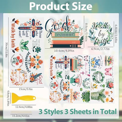 WANDIC 3 Sheets UV DTF Rub on Transfer Stickers, Bible Verses 3D Cup Warp Waterproof Decals for DIY Glass Crafts, Jesus, Encourage Copywriting, 15 * 30cm - color: Colorful Bible Verses
