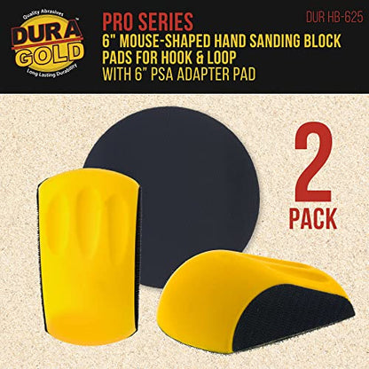 Dura-Gold Pro Series 6" Mouse-Shaped Hand Sanding Block Pad for Hook & Loop and PSA 6" DA Sanding Discs, 2 Pack - 2-Way Adapter Pad to Use PSA Sandpaper - Automotive Car Sand Woodworking Furniture - style: Mouse