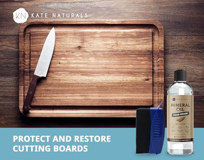 Kate Naturals Mineral Oil for Cutting Board 12oz with Wax Applicator - size: 12 fl oz