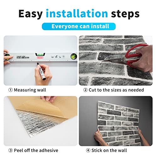 Art3d 20-Pack Durable Faux Brick Peel and Stick 3D Wall Panels, Stone Ash - color: Stone ash, size: 20pcs-27x27inch