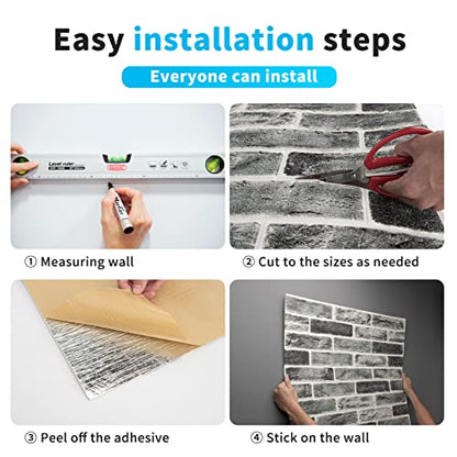 Art3d 10-Pack Durable Faux Brick Peel and Stick 3D Wall Panels, Stone Ash - color: Stone ash, size: 10pcs-27x27inch