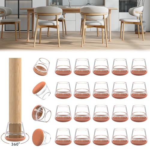 24PCS Upgraded Silicone Chair Leg Floor Protectors for Hardwood Floors, Furniture Sliders for Chair Legs, 360°Felt Pad Bottom Wrapped Thickening Furniture Pads Cap Covers to Scratch and Reduce Noise - color: Transparent-24pcs, size: Round Small(Fit:0.87"-