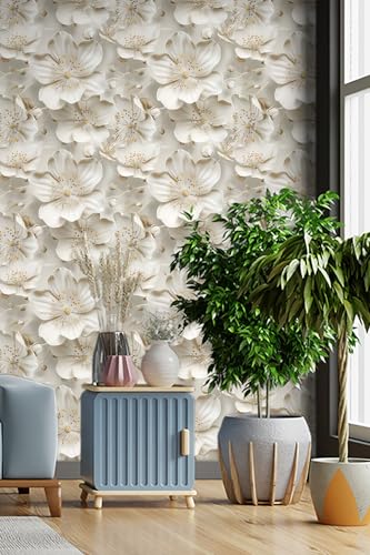 Peel and Stick Wallpaper Gray Yellow Gradient Floral Accent - color: Cream&Light yellow, size: 17.7" x 118"