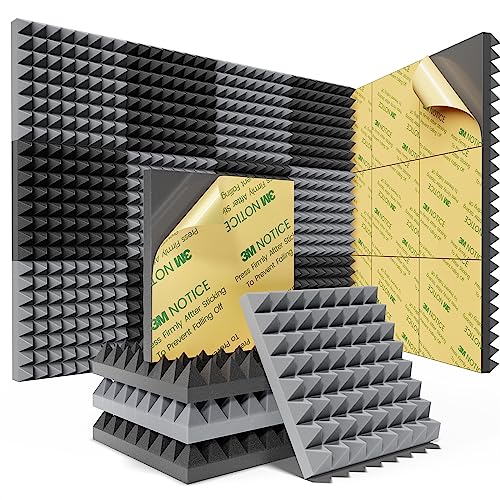 Sonicism Acoustic Panels 12 Pack Self-Adhesive 2"X12"X12" High Density - color: Black-Gray, size: 2 Inch 12 Pack Self-Adhesive