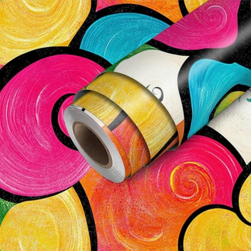 HOMETITUTE Color Swirl Peel and Stick Wallpaper 118.1x17.7 Inch Vinyl - color: Color Swirl Abstract