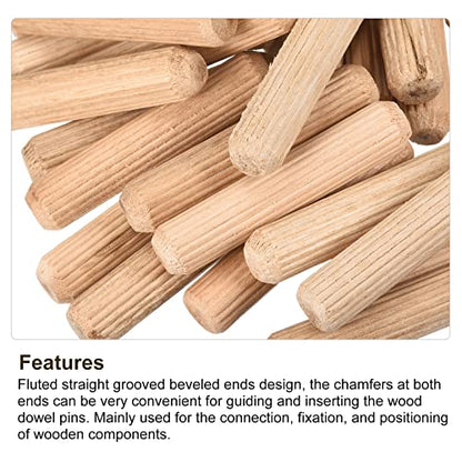 uxcell Wooden Dowel Pins 50pcs 10x50mm(3/8"x2") Fluted Beveled Ends Wood Dowel Pegs Kiln Dried Hardwood for Woodworking Furniture Shelf - size: 10x50mm