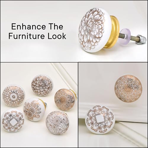 Indian Shelf Ceramic Gold Drawer Knobs for Cabinet Dresser-6 - color: Golden Style 2, size: 6 Knobs