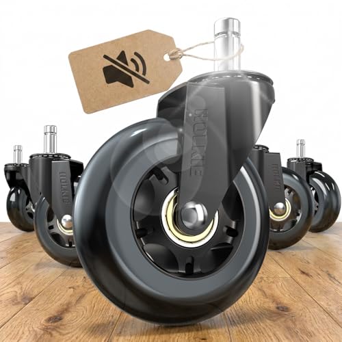 HOLKIE Office Chair Wheels Roller Blade Caster 11x22mm All Black 3 Inch Chair Wheels for Office Rubber Rolling Set of 5 for Carpet Hardwood Floors Gaming Smooth & Silence Gliding - color: Black