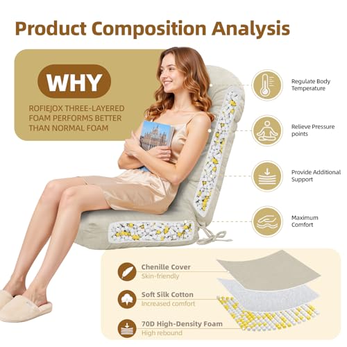 Rocking Chair Cushion - Chenille Fabric, High-Density Sponge, Durable Comfort Non-Slip Bottom Tufted Seat Pads with Ties, Chenille︱Cream, 44x19x4 inch - color: Cream