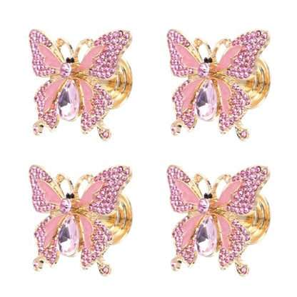 Geesatis Rhinestones Butterfly Knobs,Creative Cabinet Drawer,Pink,4Pcs - style: Modern