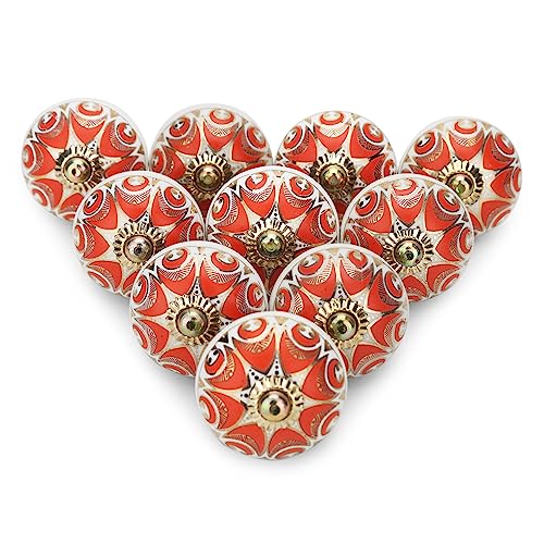 Knobs for Cabinets and Drawers - Door Knobs for Cupboards Assorted Hand Painted Door Pull Handles for Dresser Kitchen Wardrobes Boho Home Interior Decor Red -Pack of 6 - color: Red, style: STYLE OF 6