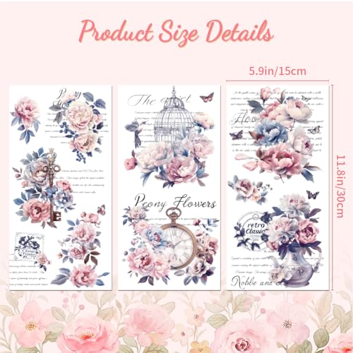 Peacoblue Vintage Peonies Rub On Transfers for Furniture Craft 6"x12" - style: Vintage Peonies