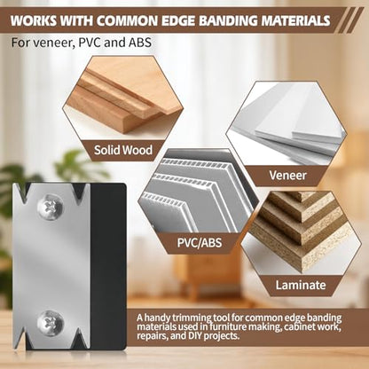 Edge Banding Trimmer with Reversible Blade, Handheld Edge Band Cutter Tool for Veneer PVC ABS, Woodworking Edge Trimmer for Cabinets, Furniture, Shelves, Drawers and DIY Projects