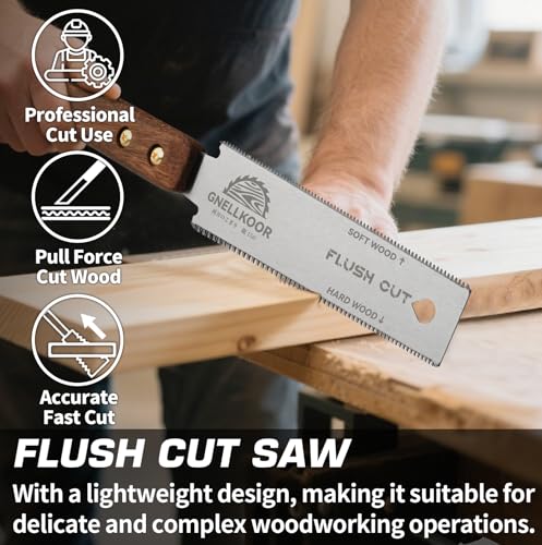 Japanese Flush Saw, 6 In Ryoba Hand Pull Saw of 17/20 TPI Professional Rip, Cross & Flush Cut Tool to Help Carpenter for achieve Soft Hard Woods Cutting Quickly Accurately Without Scratches - style: 6 Inch (150mm) Flush Cut Saw