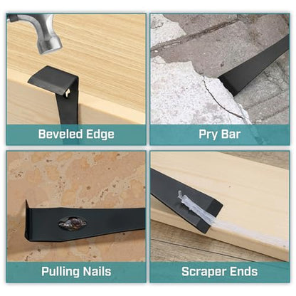 Bates- Flat Pry Bar Scraper, 4 Pack, 5-1/2", 7-1/4", 9-1/2" and 12", Black, Trim Puller Tool for Baseboard - size: 5.5", 7.25", 9.5", 12"