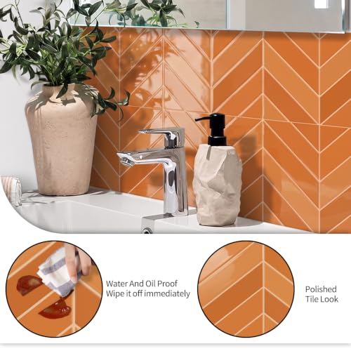 10 Sheets Thicker Herringbone Peel and Stick Backsplash(Orange,12.6”x9.9”) - color: Orange