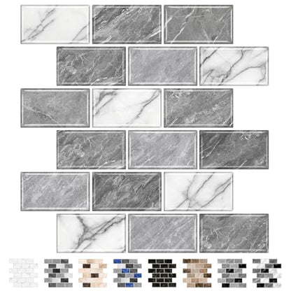 URCOLOR 10-Sheet Peel and Stick Backsplash Tile Sticker for Kitchen,12"x12" Self Adhesive Subway Wall Tiles Stick on Back Splashes for Bathroom White Gray Marble Design - color: White Gray Marble
