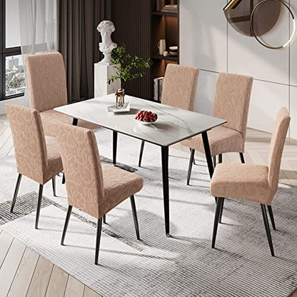 Waterproof Dining Room Chair Covers, Stretch Parsons Chair Slipcovers - color: Flower Pattern-khaki, size: Regular-2 Pack