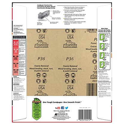 Gator 9" x 11" Multi-Surface Sanding Sheets, 36 Grit, 25 Pack - size: 36 Grit