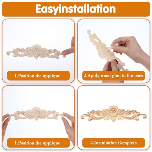 6 Pcs Wooden Appliques, 8 x 2 in Wood Appliques for Furniture