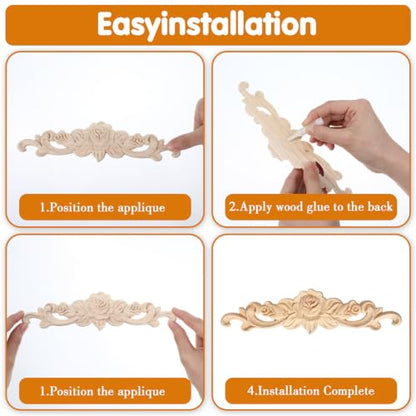 6 Pcs Wooden Appliques, 8 x 2 in Wood Appliques for Furniture