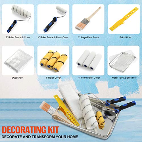 KUPOO Paint Roller Set Foam Roller,Brush,Frame,Tray & Refills,All-in-One