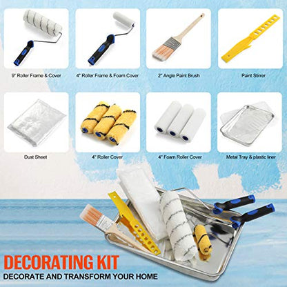 KUPOO Paint Roller Set Foam Roller,Brush,Frame,Tray & Refills,All-in-One