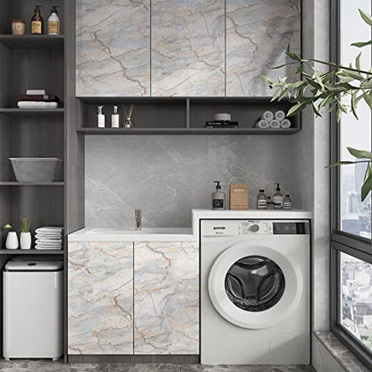 CRE8TIVE Glossy Cyan Gold Cracked Marble Contact Paper 12"x354" Thick Wallpaper Peel and Stick Countertops Waterproof Removable Self Adhesive Marble Vinyl Roll for Bathroom Kitchen Cabinets - size: 12"W x 354"L