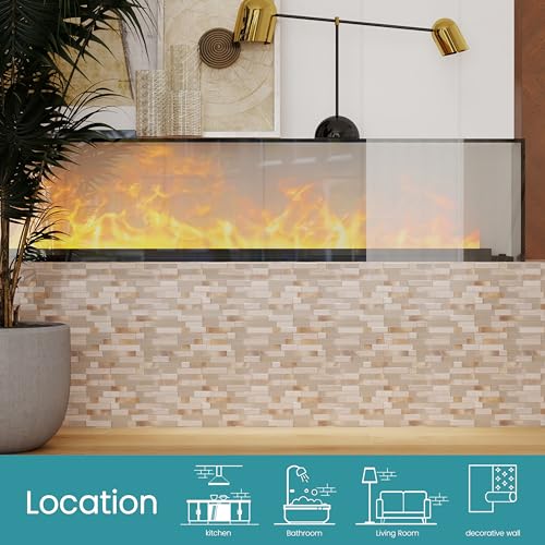 Nicesungdeco Peel and Stick 3D Natural Stone Mosaic Backsplash Tiles, 12" x 12" 5-Sheet Backsplash Self Adhesive Tiles for Kitchen Fireplace Vanity (Grey Gold) - color: GREY GOLD