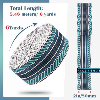 2 Inch Webbing Blue Jacquard Polycotton Webbing, 6 Yards - color: Blue-6yars