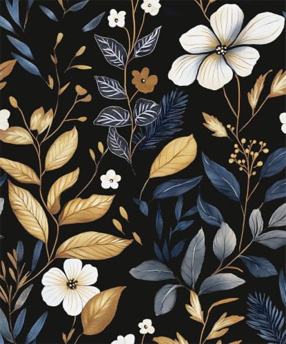 Laatse Vintage Dark Blue Gold Floral Peel and Stick Wallpaper 17.5"x197" - color: Blue&Black, size: 197" x 17.5"