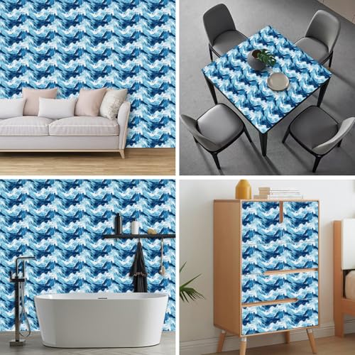 HOMETITUTE Ocean Wave Peel and Stick Wallpaper 118.1x17.7 Inch Vinyl - color: Ocean Wave