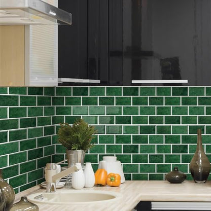 10 Sheets Thicker Design Peel and Stick Backsplash for Kitchen and Bathroom, 12"x12", Green - color: Green