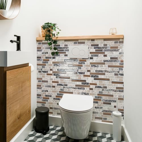 Art3d Linear Design Tile Peel and Stick Backsplash, 10-Sheet, Sandstone - color: Sandstone, size: 12 x 12 Inch