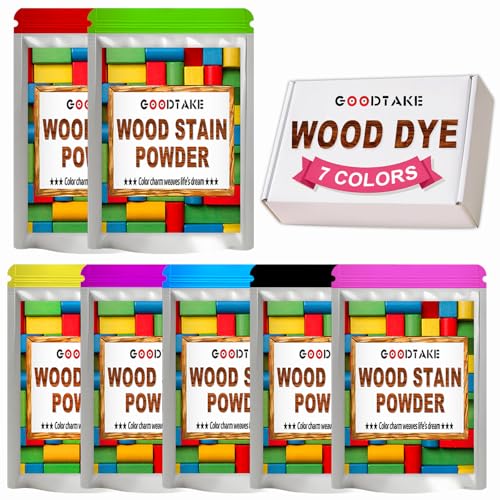 GOODTAKE 7 Colors Wood Stain Powder, Wood Dye Stain Powder that Makes Vibrant Wood, Premium Fast Dry Wood Stain Powder for Crafts, Multiple Finishes - for Indoor Outdoor Wooden (7 Colors)