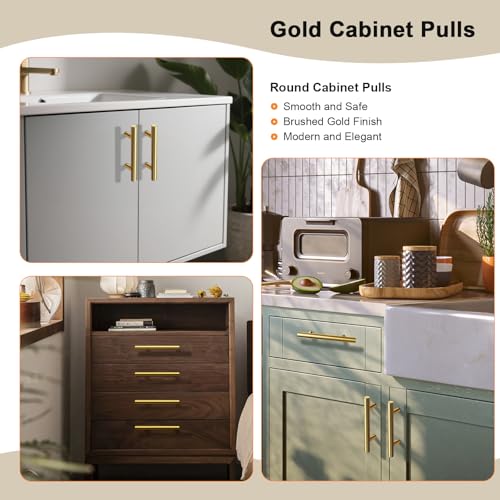 Gobrico 10 Pack 3-3/4 Inch (96mm) Hole Center Cabinet Pulls, Brushed Brass Cabinet Handles, Stainless Steel Kitchen Cabinet Handles, Gold Kitchen Drawer Pulls, 6'' Overall Length - color: Gold, size: 3-3/4 Inch Hole Center