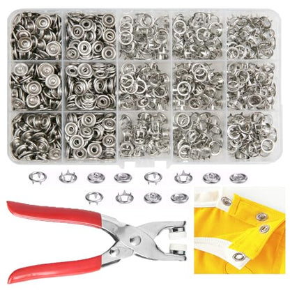 GTAAOY 9.5 mm Metal Snap Buttons with Snap Pliers, 200 Sets / 800 pcs - style: Silver Hollow Prong Snaps-200set